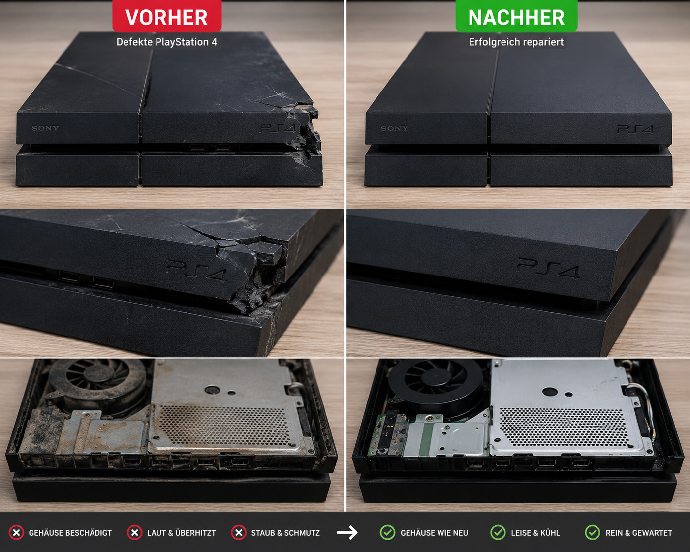 PlayStation 4: Defektes Gehäuse repariert, gereinigt & gewartet